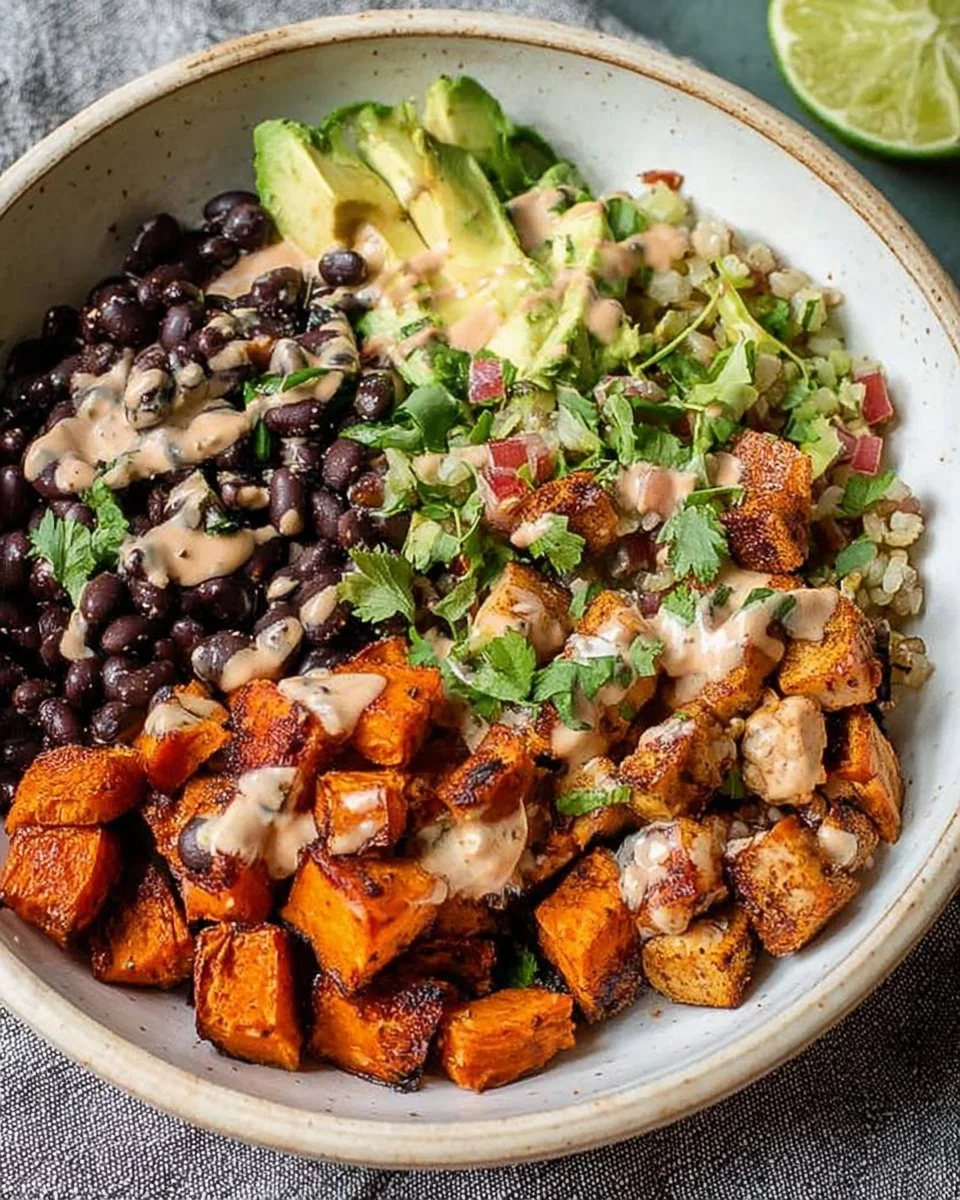 Crispy Roasted Sweet Potato Black Bean Bowl