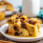 Delicious Crock Pot bread pudding topped with caramel sauce