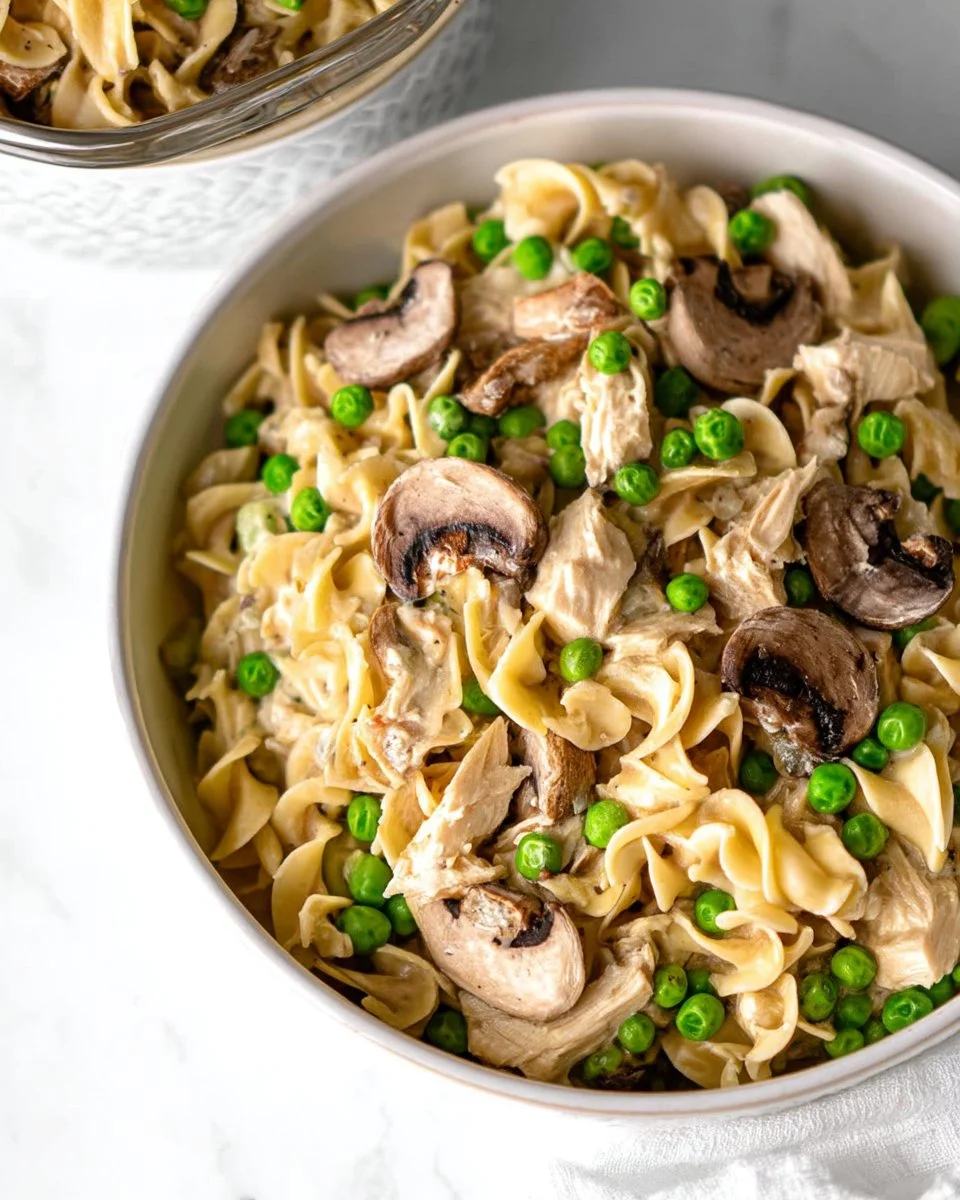 Delicious Crockpot Tuna Casserole served in a bowl with a spoon