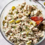 Delicious Dill Pickle Chicken Salad served in a bowl with fresh ingredients
