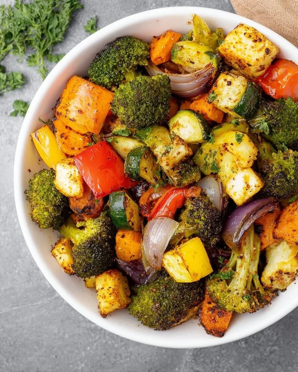 Colorful assortment of easy 20-minute roasted veggies on a plate