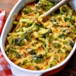 Delicious broccoli cheese casserole baked in a dish