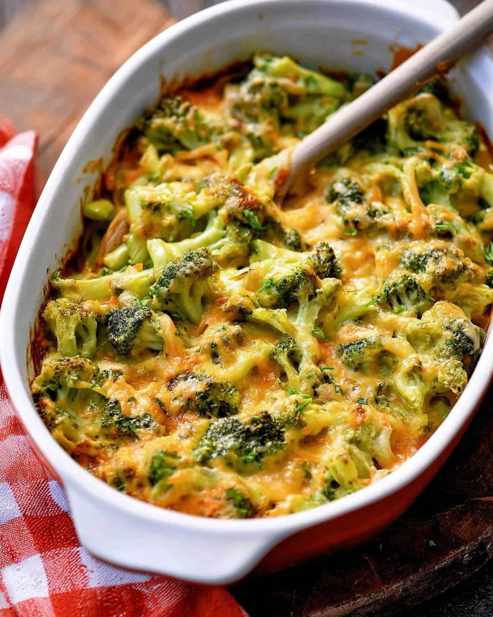 Delicious broccoli cheese casserole baked in a dish