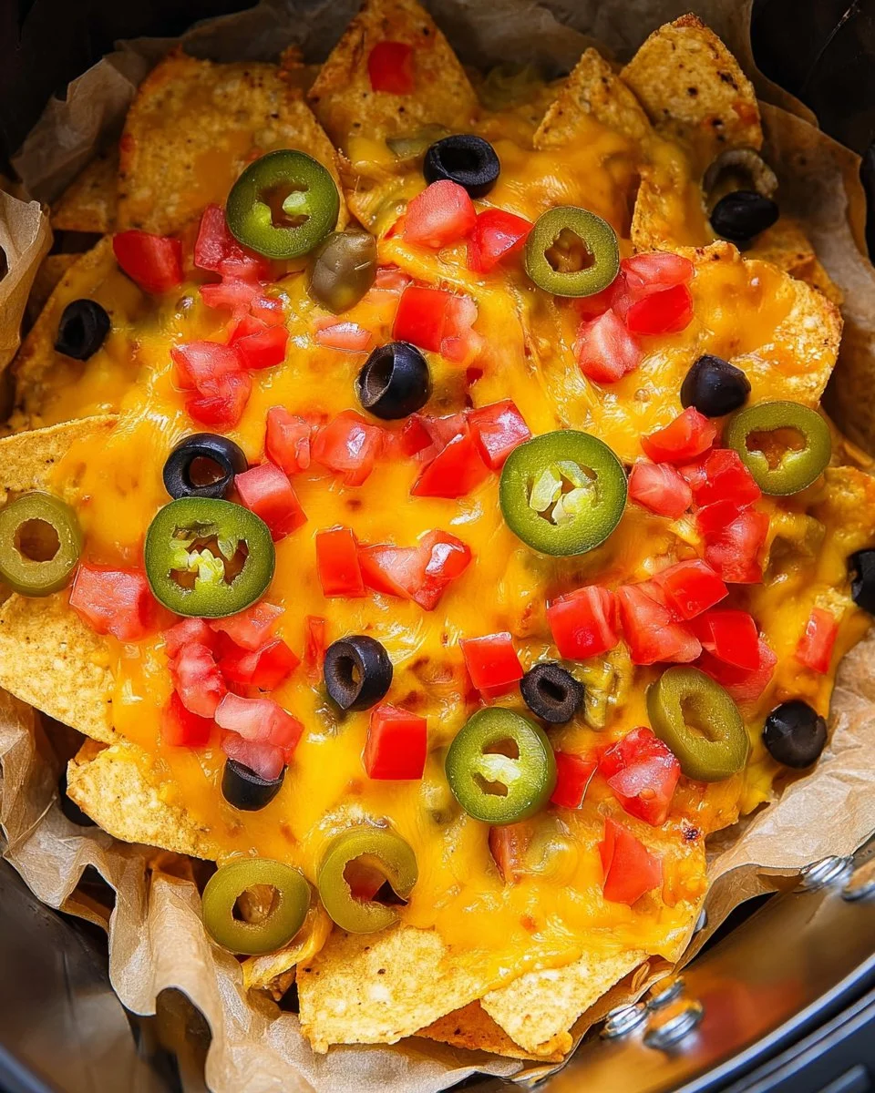 Delicious air fryer nachos topped with cheese and jalapenos