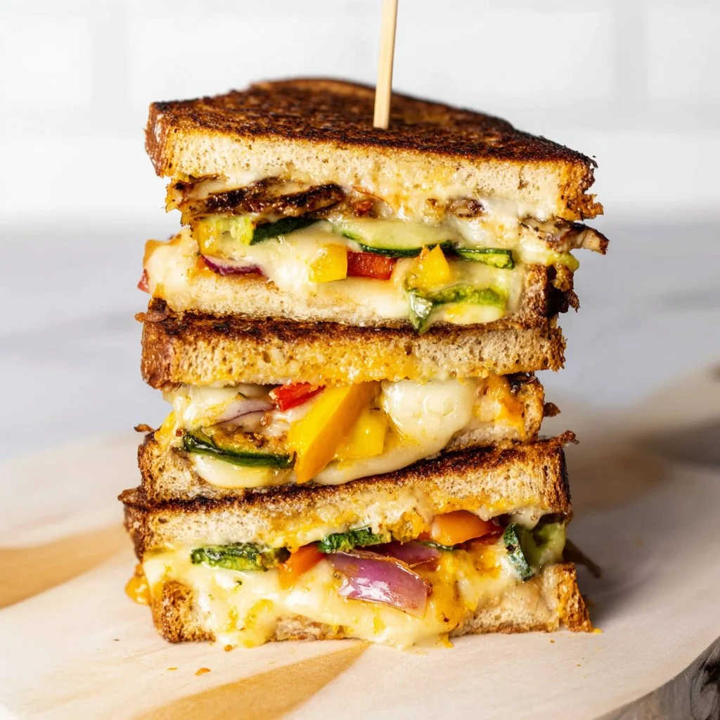 Fajita grilled cheese sandwich with vibrant peppers and melted cheese
