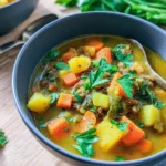 A bowl of Foundational Stew filled with vegetables and proteins.