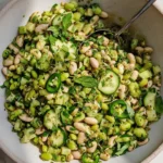 Ginger Shallot Chopped Bean Salad with colorful beans and fresh herbs