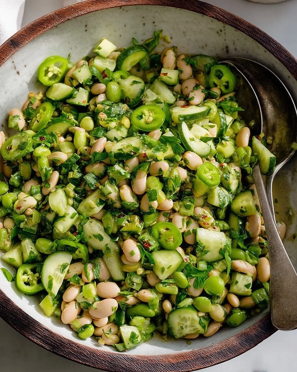 Ginger Shallot Chopped Bean Salad with colorful beans and fresh ginger