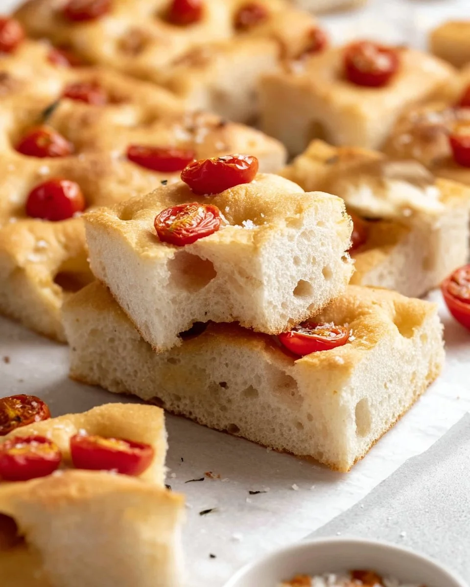 Freshly baked gluten-free focaccia topped with herbs and olive oil