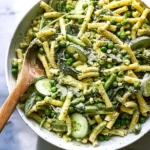 Vibrant Green Goddess Pasta Salad with fresh vegetables and herbs