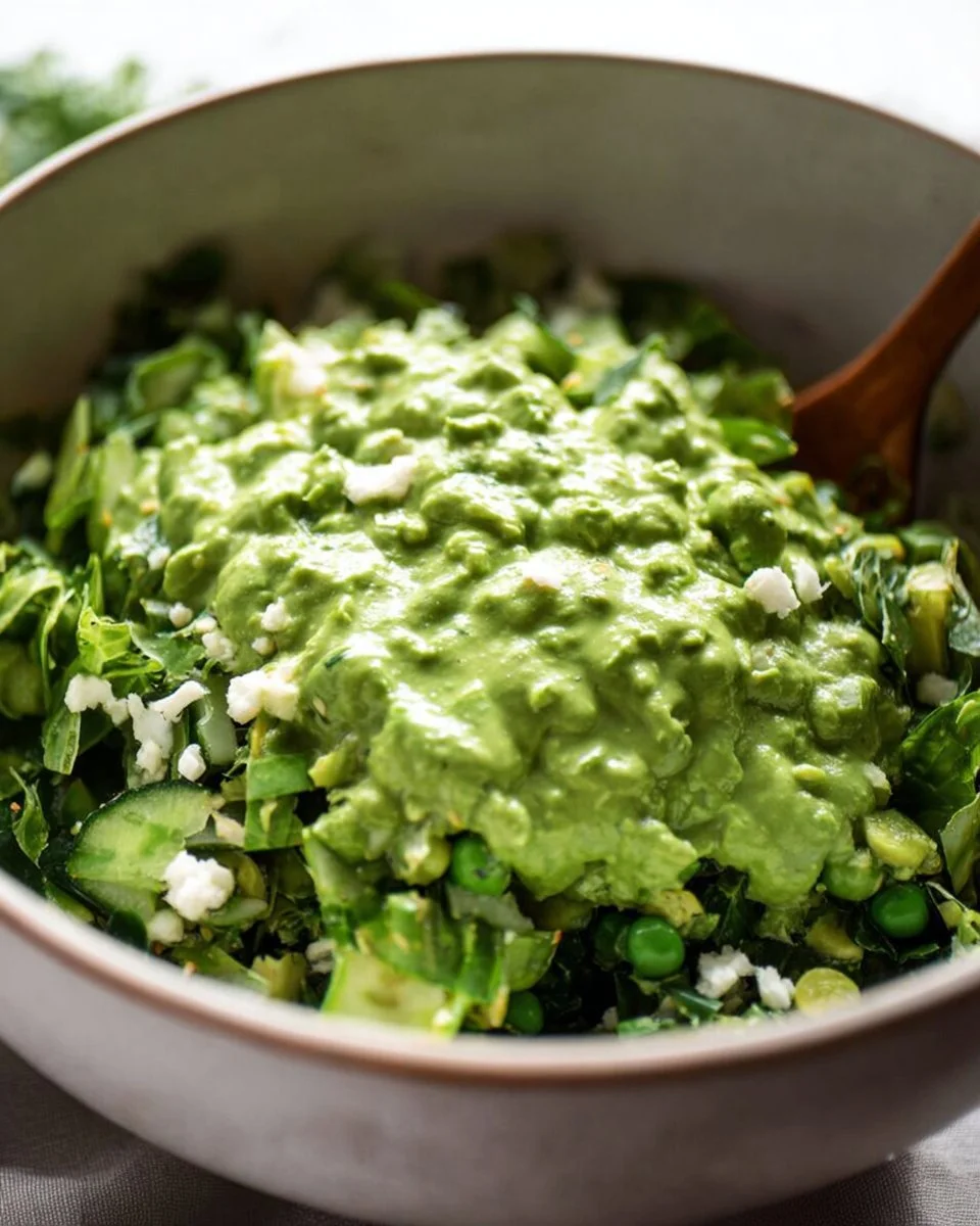 Delicious Green Goddess Salad with fresh vegetables and creamy green dressing