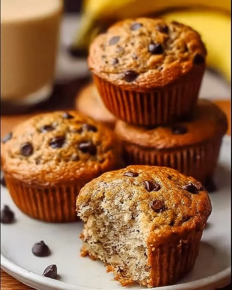 Healthy banana bread protein muffins with fresh bananas and protein powder