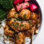 Delicious Honey Rhubarb Chicken served on a plate