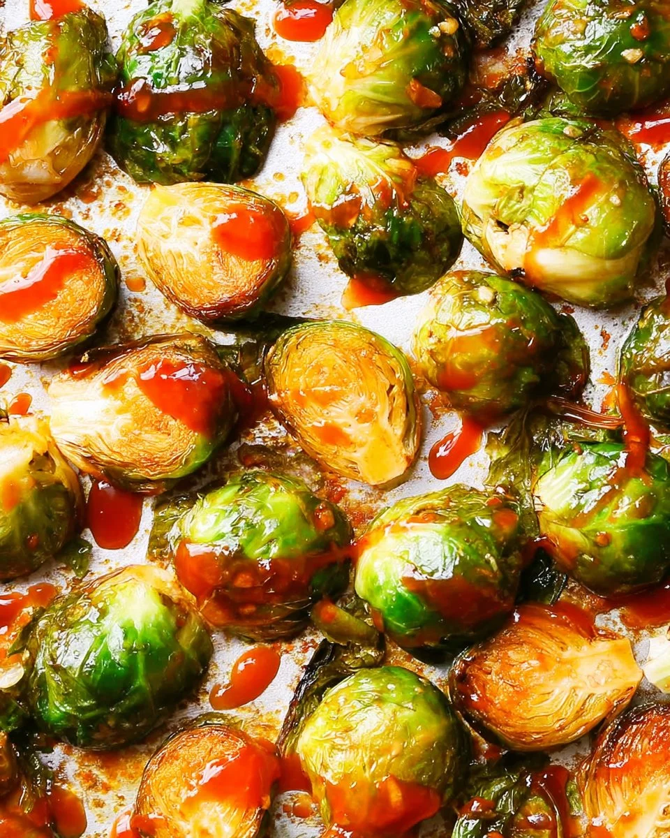 Delicious Honey Sriracha Brussels Sprouts garnished and ready to serve