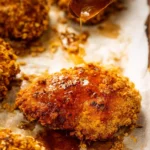 Plate of hot honey chicken garnished with herbs