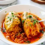 Delicious Italian stuffed peppers filled with rice, herbs, and cheese