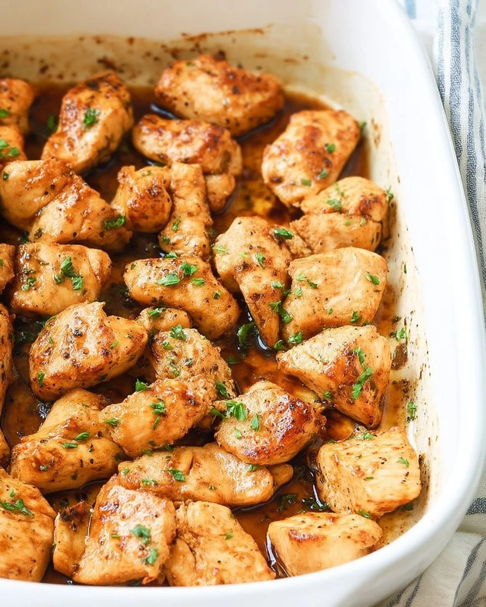 Juicy baked chicken bites ready to serve with side dishes