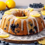 Delicious Lemon Blueberry Bundt Cake with fresh blueberries and lemon glaze.