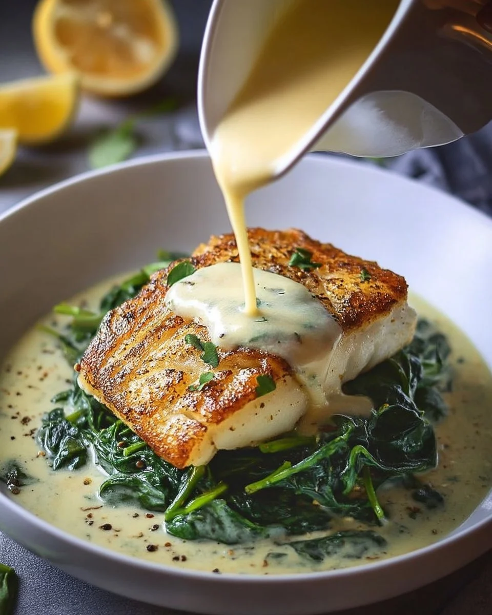 Luscious Lemon-Garlic Sea Bass with Creamed Spinach