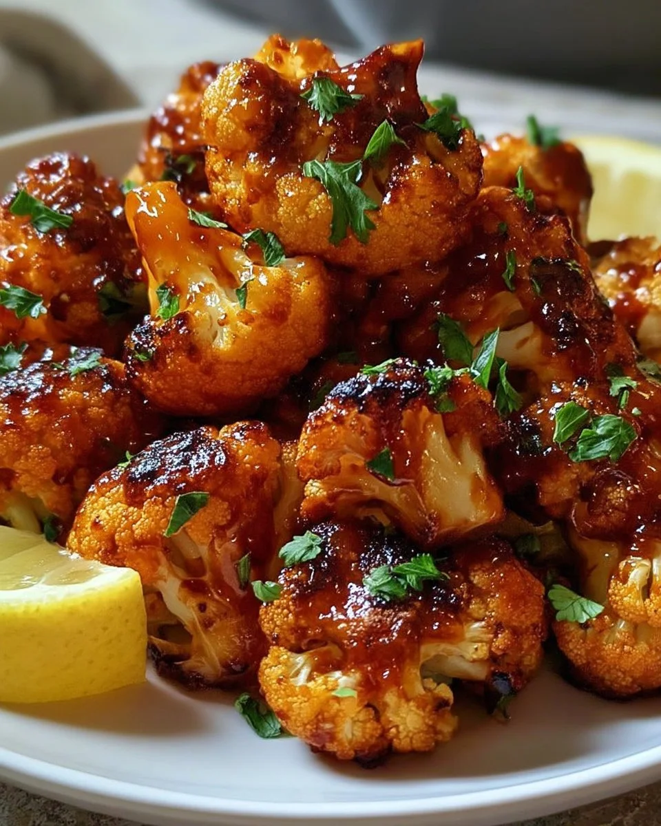 Maple Sriracha Cauliflower dish garnished with herbs