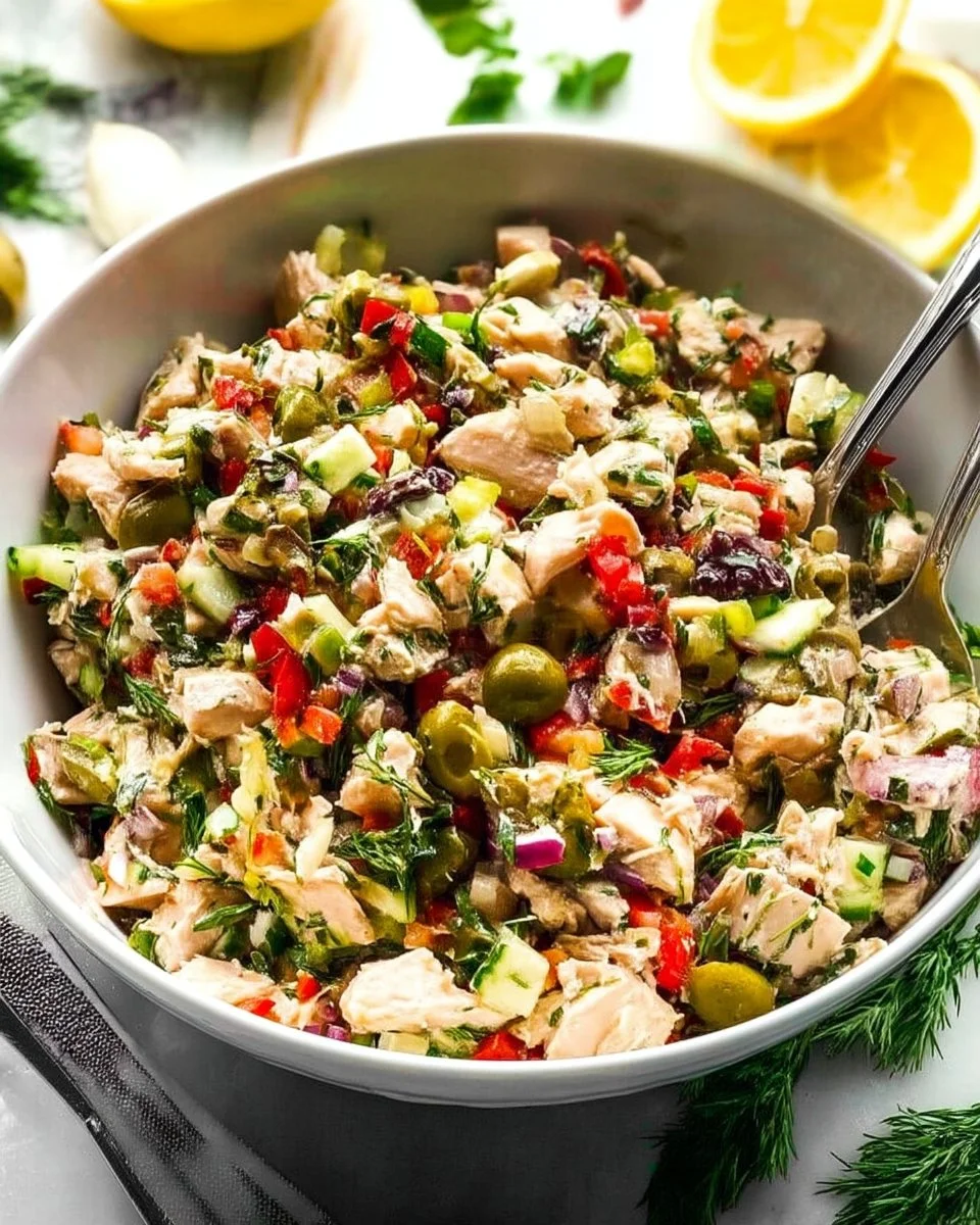 Delicious Mediterranean Tuna Salad with fresh ingredients and vibrant colors