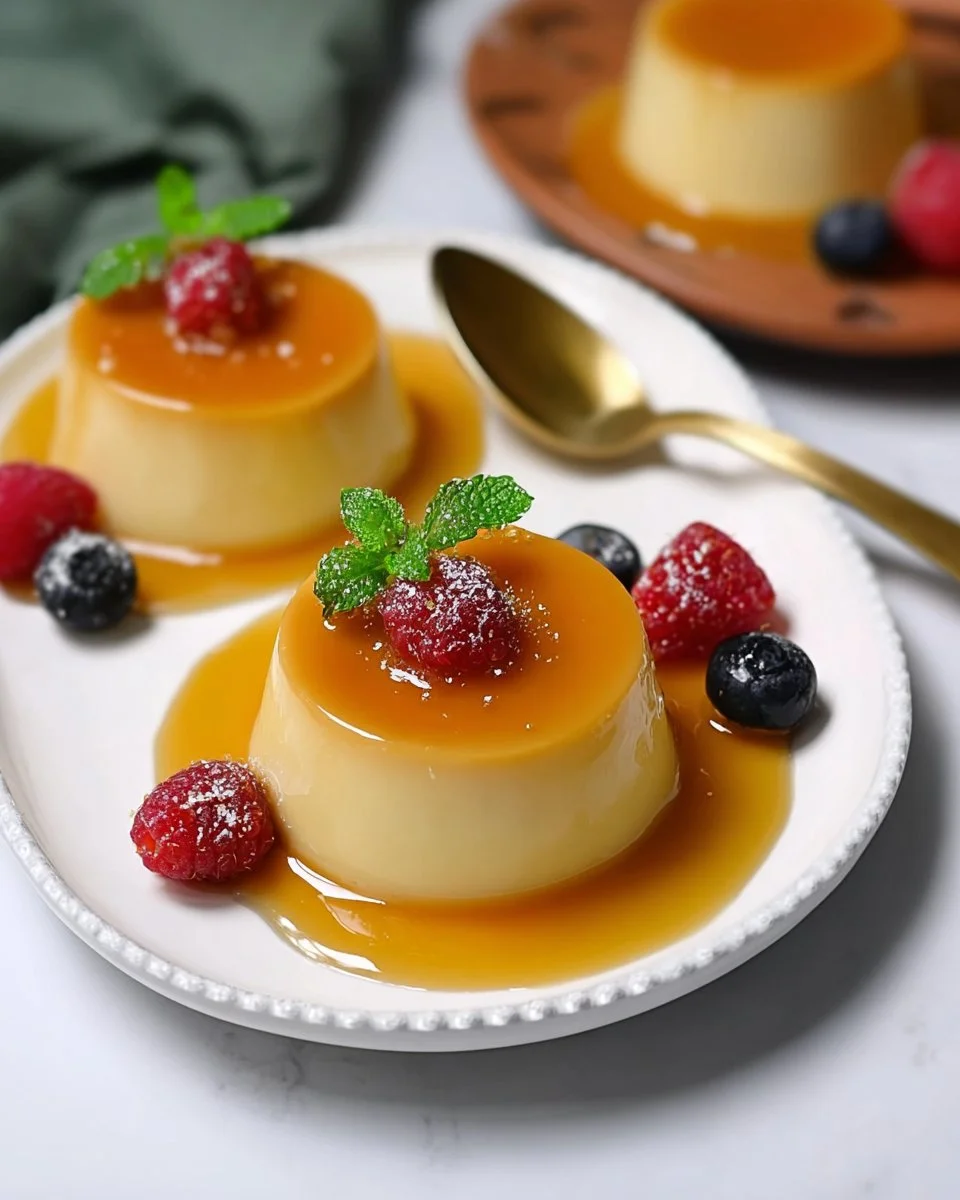 Delicious mini flans served on a plate, perfect for dessert lovers