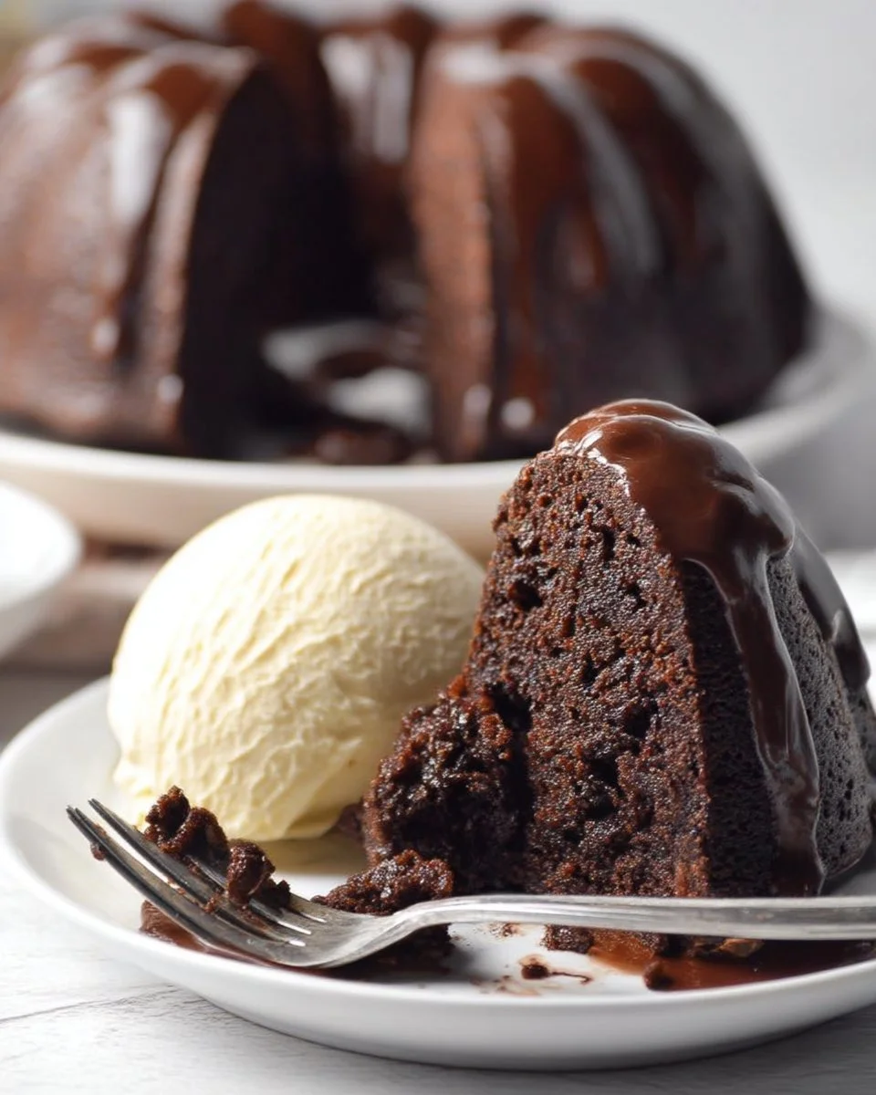 Moist chocolate bundt cake with rich frosting and elegant presentation