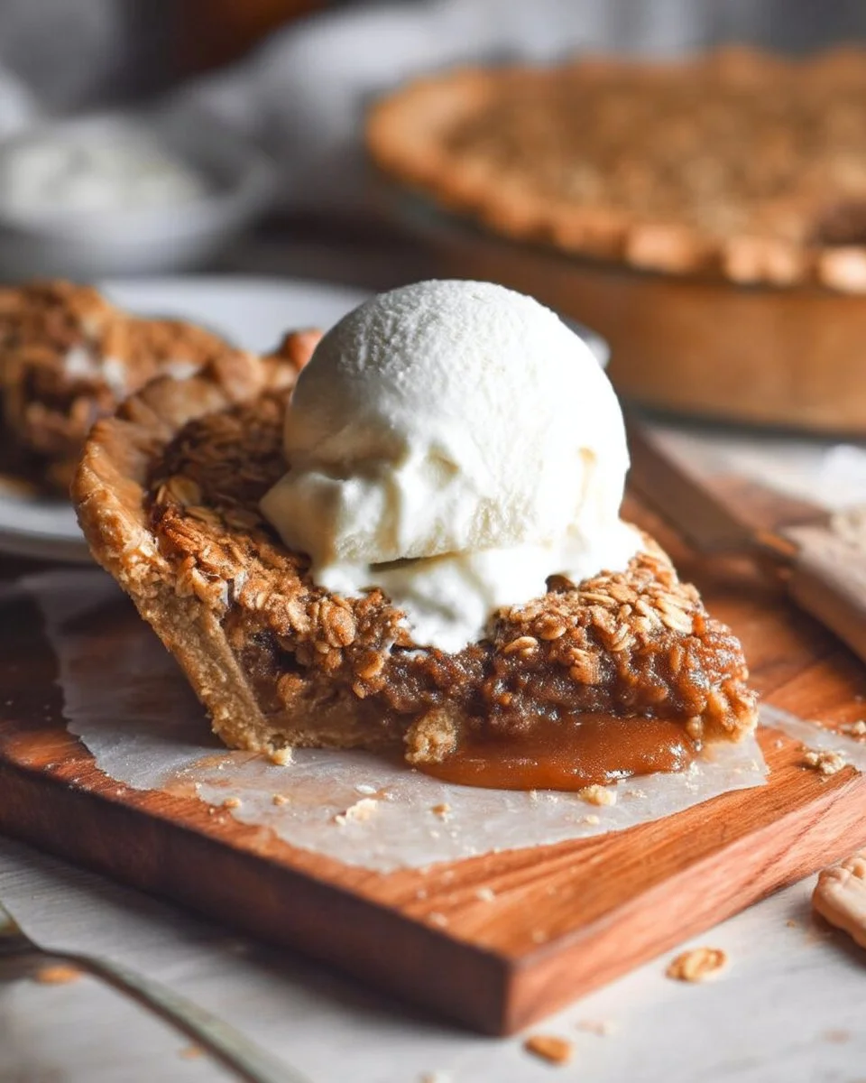 Delicious homemade oatmeal pie served on a plate