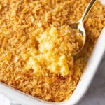 A warm Pineapple Casserole baked to perfection with a golden topping