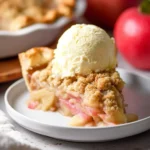 Slice of homemade Rhubarb Apple Pie on a plate with a fork