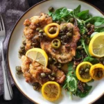 Sautéed chicken dish with olives, capers, and lemon garnished beautifully