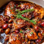 Delicious slow cooker balsamic chicken served with vegetables.
