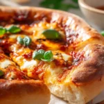Homemade sourdough discard pizza dough ready to be baked into delicious pizza.