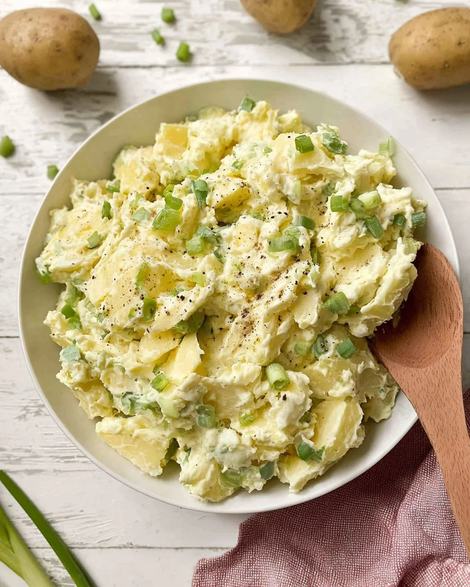 Bowl of Southern style potato salad with mayo, eggs, and paprika