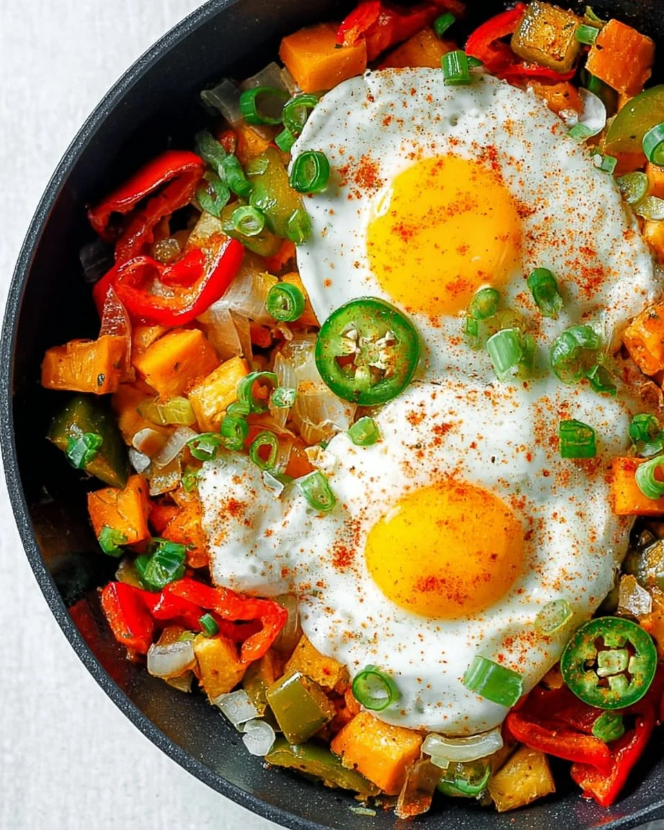 Southwestern Vegetable Hash and Fried Eggs