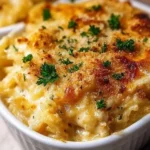Spaghetti squash mac and cheese served in a bowl with cheese and herbs