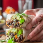Spicy black bean burritos served with fresh toppings and ingredients.