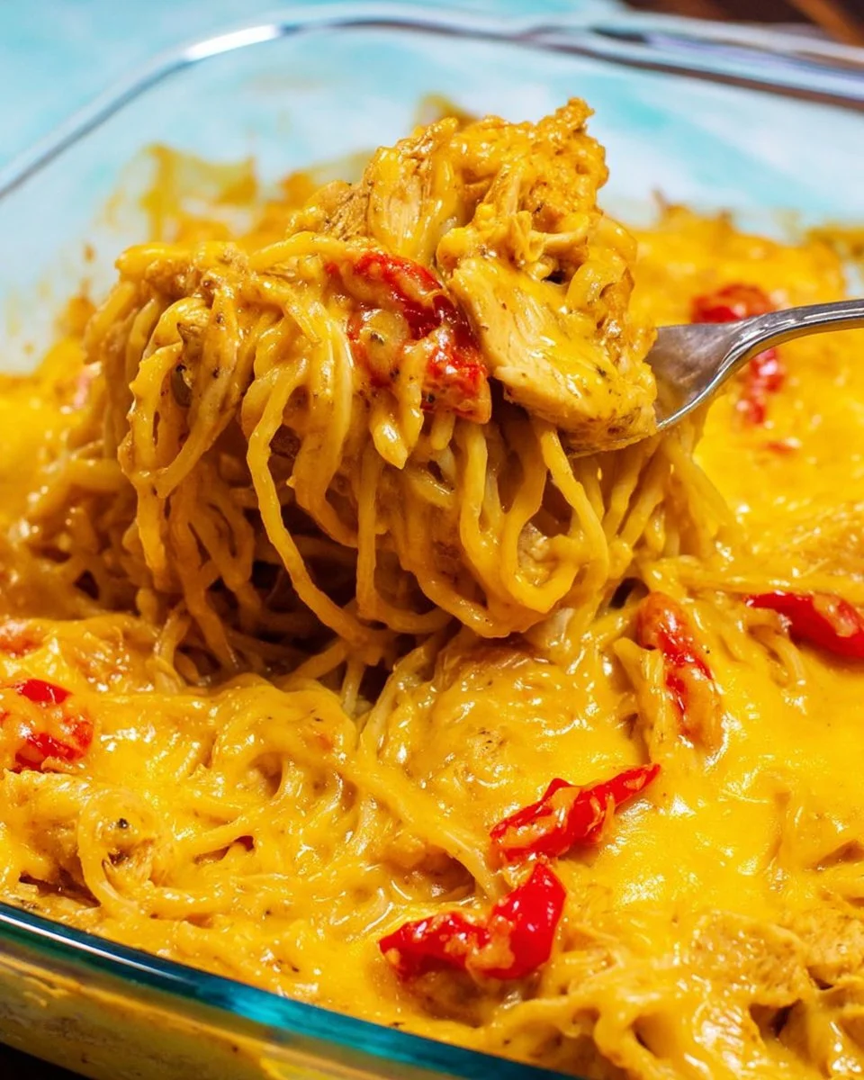 Plate of spicy chicken spaghetti topped with herbs and chili flakes