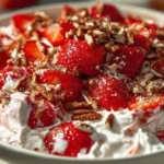 Colorful Strawberry Crackle Salad with strawberries and crunchy toppings.