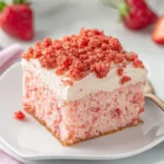 Delicious Strawberry Crunch Cake with layers of fresh strawberries and crunchy topping