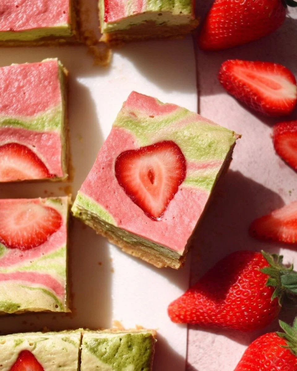 Strawberry Matcha Latte Cheesecake Bars