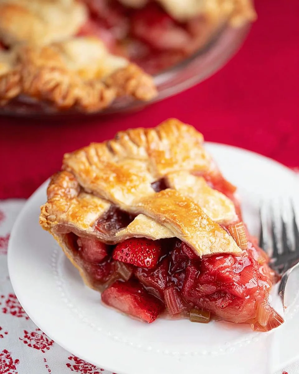 Homemade strawberry rhubarb pie with fresh strawberries and rhubarb