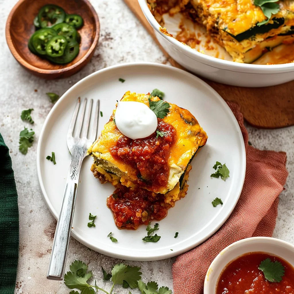 Delicious Stuffed Chile Casserole with creamy toppings and flavorful ingredients