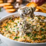 Delicious Stuffed Mushroom Dip served in a bowl with fresh herbs on top