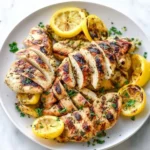 Bowl of Greek chicken marinade with herbs and olive oil