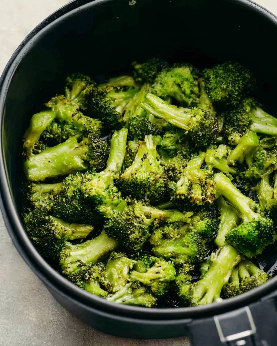 Crispy air fryer broccoli served as a healthy weeknight side dish