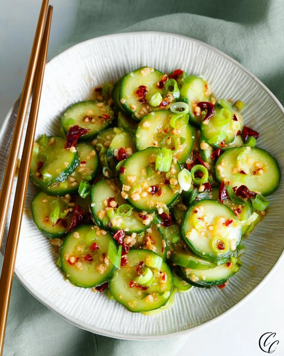 Delicious TikTok cucumber salad with fresh ingredients and vibrant colors.