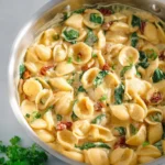 Delicious bowl of Tuscan Mac and Cheese, combining creamy cheese with Italian herbs.