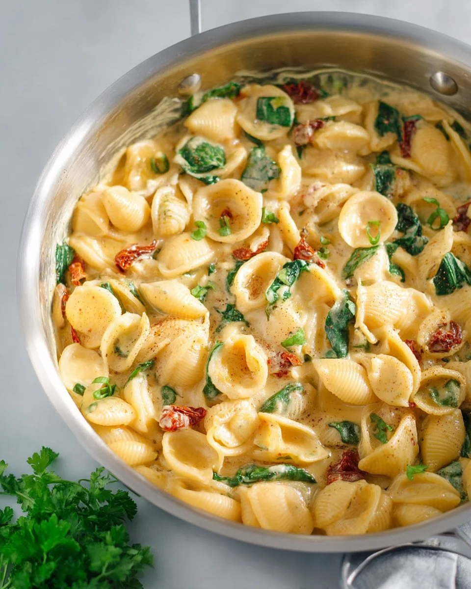 Delicious bowl of Tuscan Mac and Cheese, combining creamy cheese with Italian herbs.