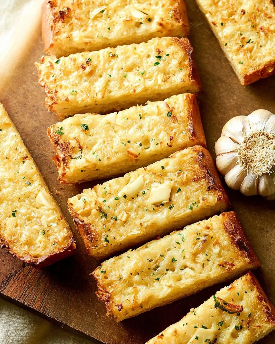 Deliciously roasted garlic bread, golden and crispy, fresh from the oven.